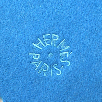 Hermes H259084s 100% Cashmere Bleu Vif/gris Flanelle Double Face Logo Embroidery