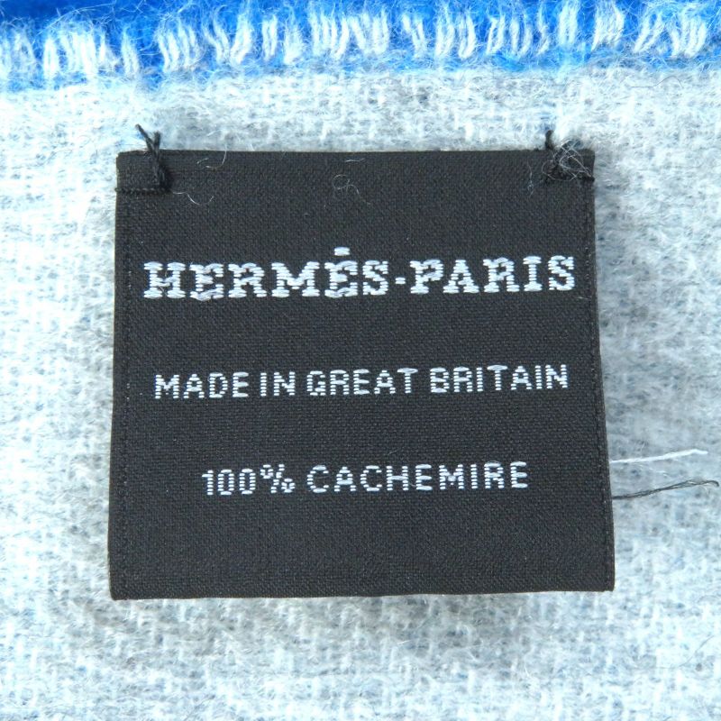 Hermes H259084s 100% Cashmere Bleu Vif/gris Flanelle Double Face Logo Embroidery
