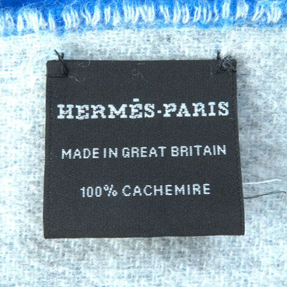 Hermes H259084s 100% Cashmere Bleu Vif/gris Flanelle Double Face Logo Embroidery