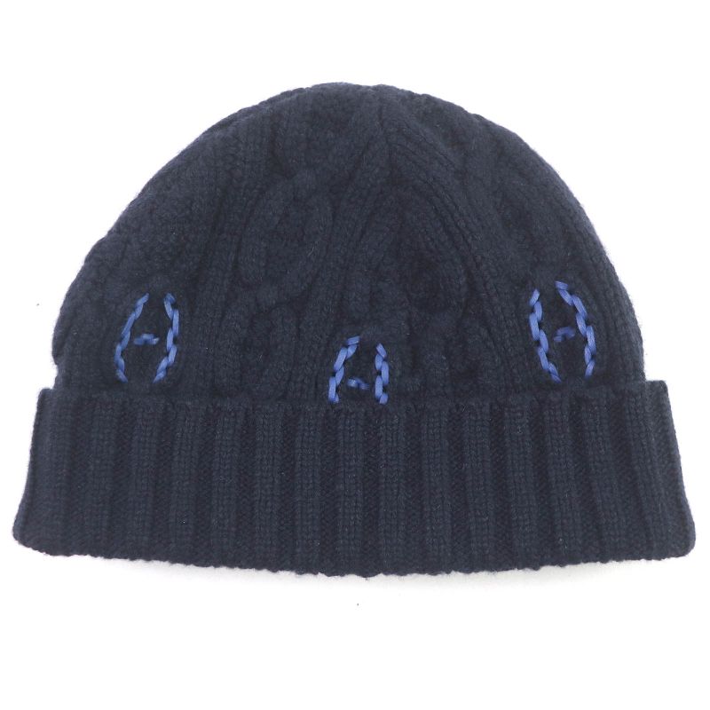 Hermes Bonnet Homme TRI Maillow Tress 100% Cashmere Lamb Leather Use Chaine