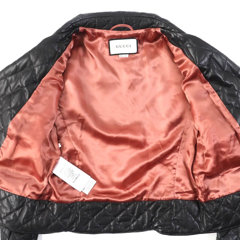 Gucci 502674 Lamb Leather Pearl Logo Quilted Rider's Jacket Blouson Black 38