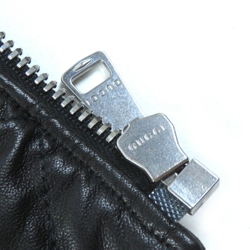 Gucci 502674 Lamb Leather Pearl Logo Quilted Rider's Jacket Blouson Black 38