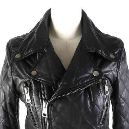 Gucci 502674 Lamb Leather Pearl Logo Quilted Rider's Jacket Blouson Black 38