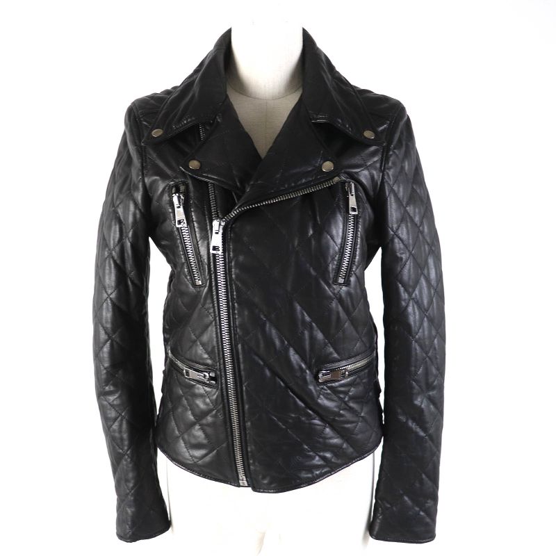 Gucci 502674 Lamb Leather Pearl Logo Quilted Rider's Jacket Blouson Black 38