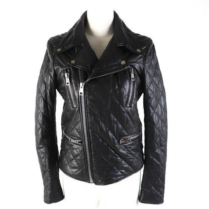 Gucci 502674 Lamb Leather Pearl Logo Quilted Rider's Jacket Blouson Black 38