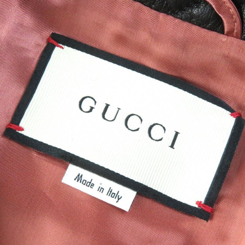 Gucci 502674 Lamb Leather Pearl Logo Quilted Rider's Jacket Blouson Black 38