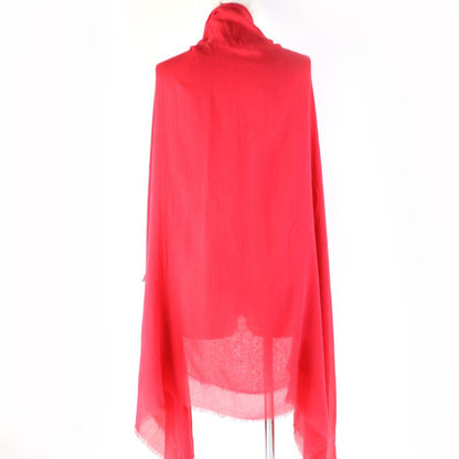 CHANEL Cashmere Blend Coco Mark Embroidered Fringed Large Scarf Shawl Red