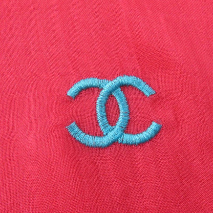 CHANEL Cashmere Blend Coco Mark Embroidered Fringed Large Scarf Shawl Red