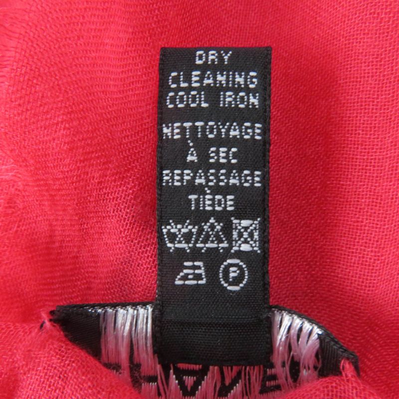 CHANEL Cashmere Blend Coco Mark Embroidered Fringed Large Scarf Shawl Red