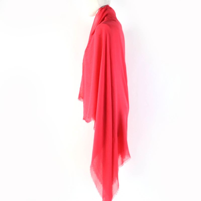 CHANEL Cashmere Blend Coco Mark Embroidered Fringed Large Scarf Shawl Red