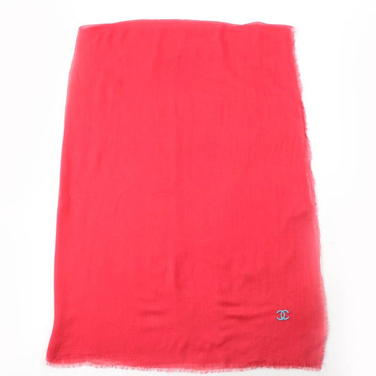 CHANEL Cashmere Blend Coco Mark Embroidered Fringed Large Scarf Shawl Red
