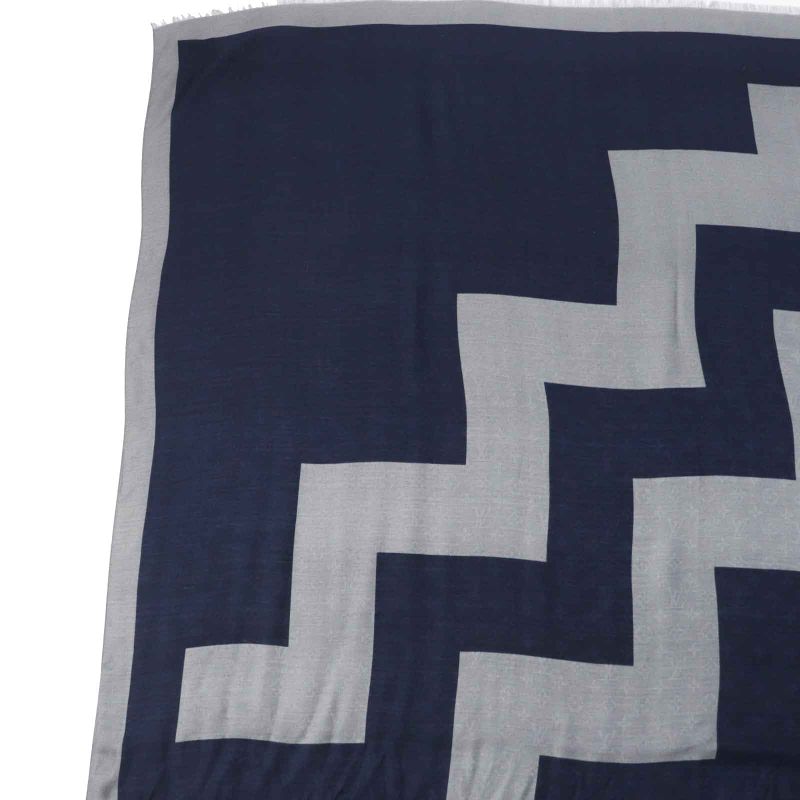 Louis Vuitton Mp1817 Wool Silk Monogram Patterned Scarf Navy Gray With Box Made