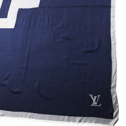 Louis Vuitton Mp1817 Wool Silk Monogram Patterned Scarf Navy Gray With Box Made