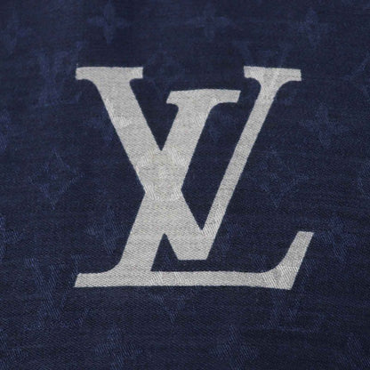 Louis Vuitton Mp1817 Wool Silk Monogram Patterned Scarf Navy Gray With Box Made