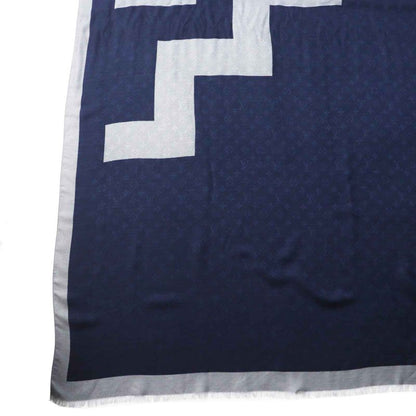 Louis Vuitton Mp1817 Wool Silk Monogram Patterned Scarf Navy Gray With Box Made