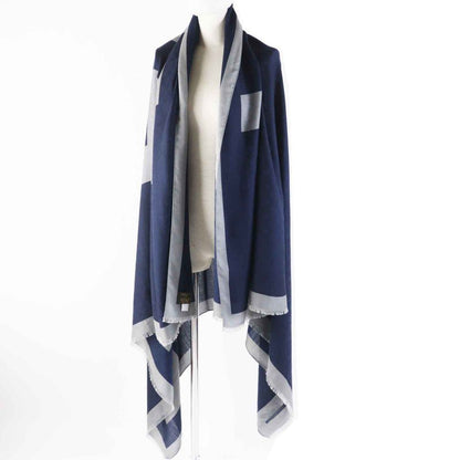 Louis Vuitton Mp1817 Wool Silk Monogram Patterned Scarf Navy Gray With Box Made