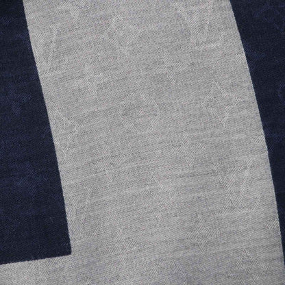 Louis Vuitton Mp1817 Wool Silk Monogram Patterned Scarf Navy Gray With Box Made