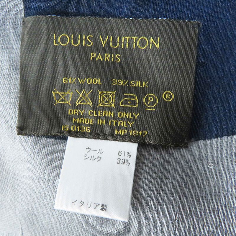 Louis Vuitton Mp1817 Wool Silk Monogram Patterned Scarf Navy Gray With Box Made