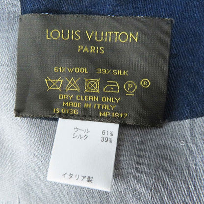 Louis Vuitton Mp1817 Wool Silk Monogram Patterned Scarf Navy Gray With Box Made