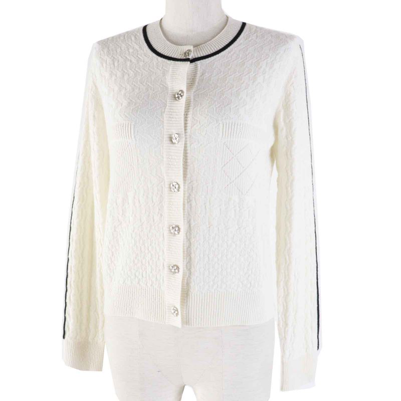 CHANEL P75662 Cashmere Bicolor Long Sleeve Knit Cardigan With Camellia Coco