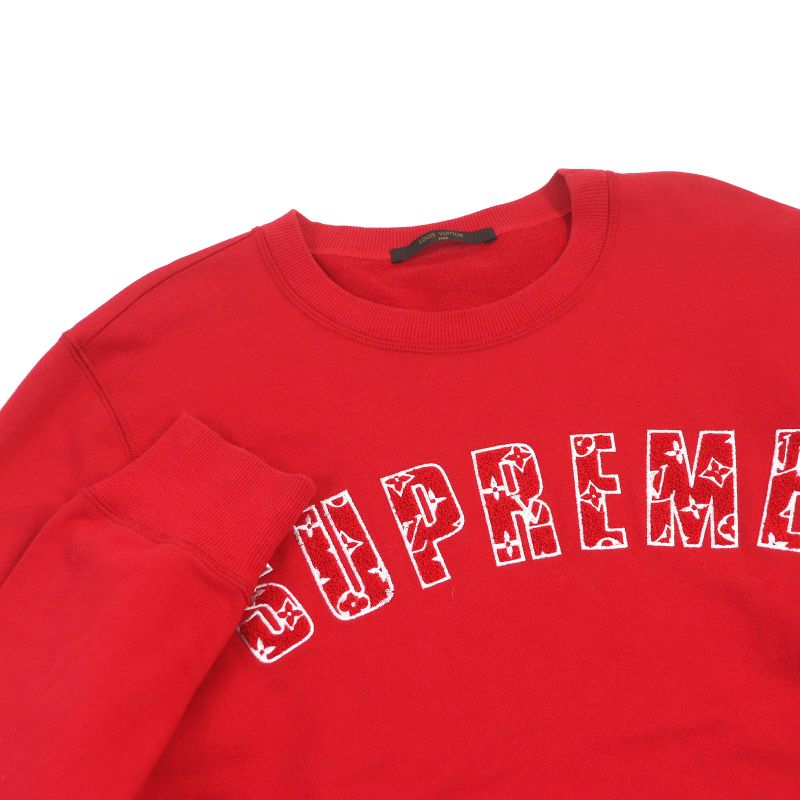 Louis Vuitton Supreme Hdy93w Monogram Logo Embroidery Sweatshirt Red M Made In