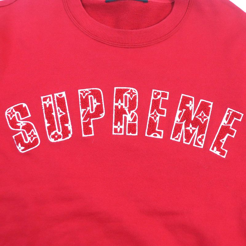 Louis Vuitton Supreme Hdy93w Monogram Logo Embroidery Sweatshirt Red M Made In