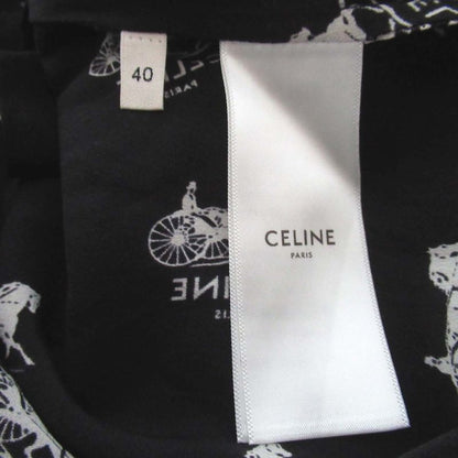 Celine Sulky Carriage Pattern Silk Flared Skirt Size 40 Black and White Women's