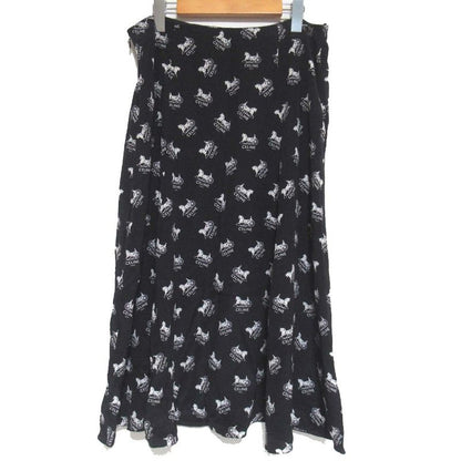 Celine Sulky Carriage Pattern Silk Flared Skirt Size 40 Black and White Women's