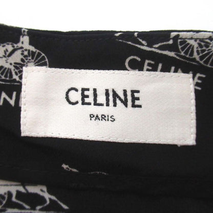 Celine Sulky Carriage Pattern Silk Flared Skirt Size 40 Black and White Women's
