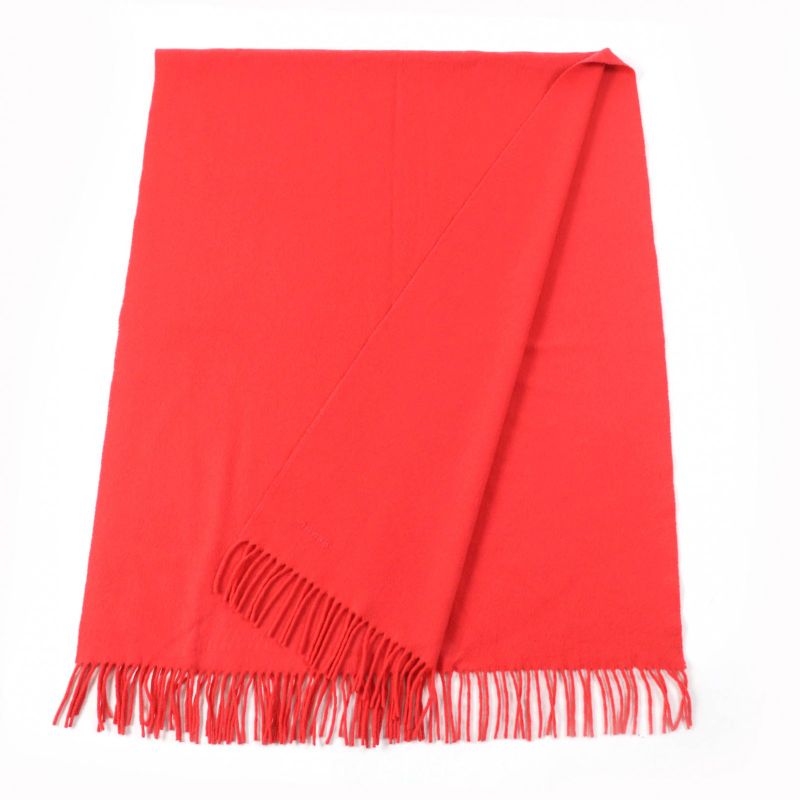 Hermes 100% Cashmere Logo Embroidered Fringed Large Shawl Red Women