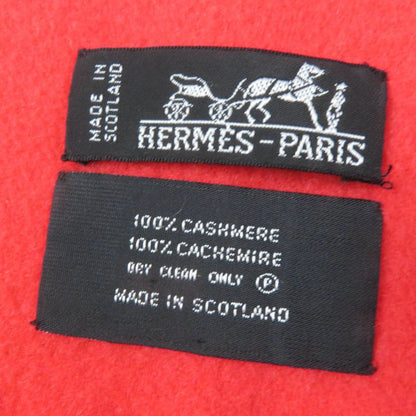 Hermes 100% Cashmere Logo Embroidered Fringed Large Shawl Red Women