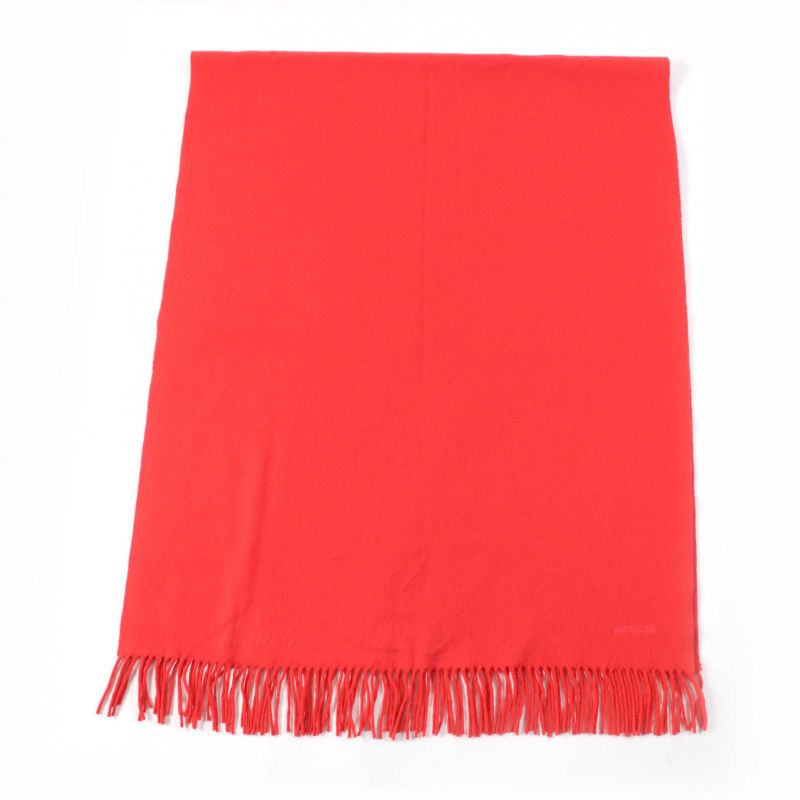 Hermes 100% Cashmere Logo Embroidered Fringed Large Shawl Red Women