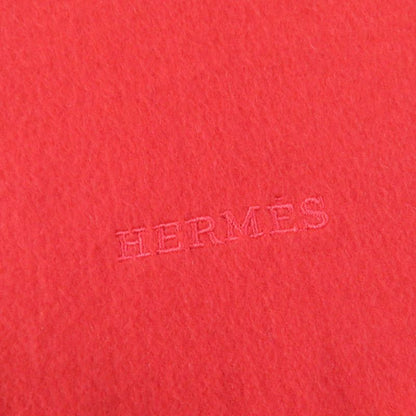 Hermes 100% Cashmere Logo Embroidered Fringed Large Shawl Red Women