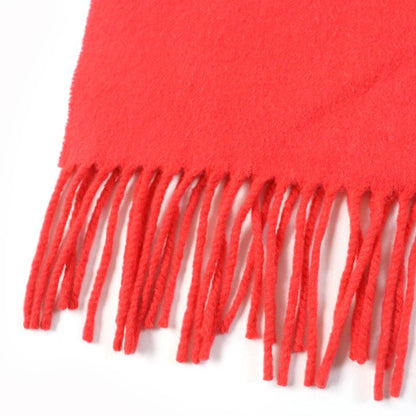 Hermes 100% Cashmere Logo Embroidered Fringed Large Shawl Red Women