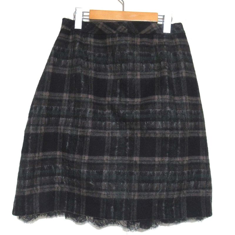 Fendi Checkered Knee-Length Box Pleated Skirt Size 44 Brown and Black Ladies
