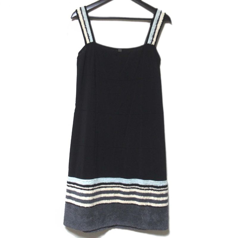 00c Chanel Vintage Pile Cutout Knee Length Sleeveless Dress Size 42 Black