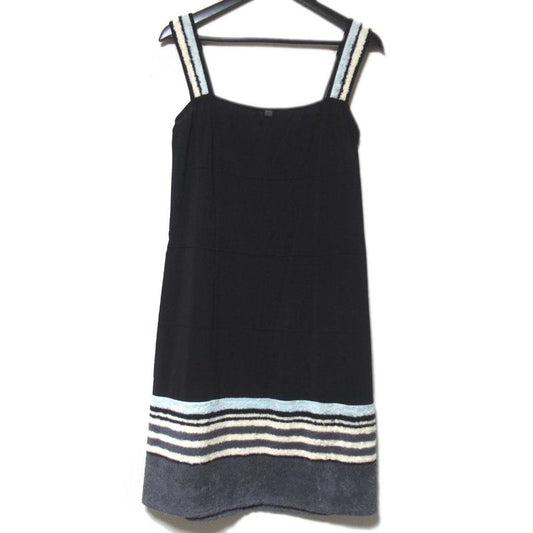 00c Chanel Vintage Pile Cutout Knee Length Sleeveless Dress Size 42 Black