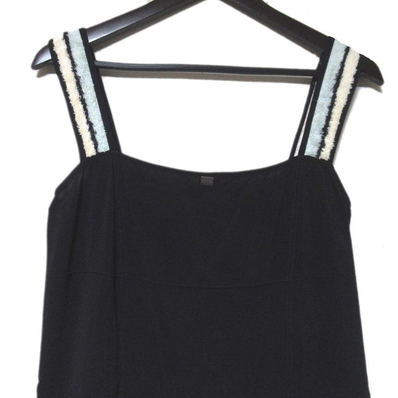 00c Chanel Vintage Pile Cutout Knee Length Sleeveless Dress Size 42 Black