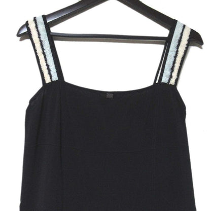 00c Chanel Vintage Pile Cutout Knee Length Sleeveless Dress Size 42 Black