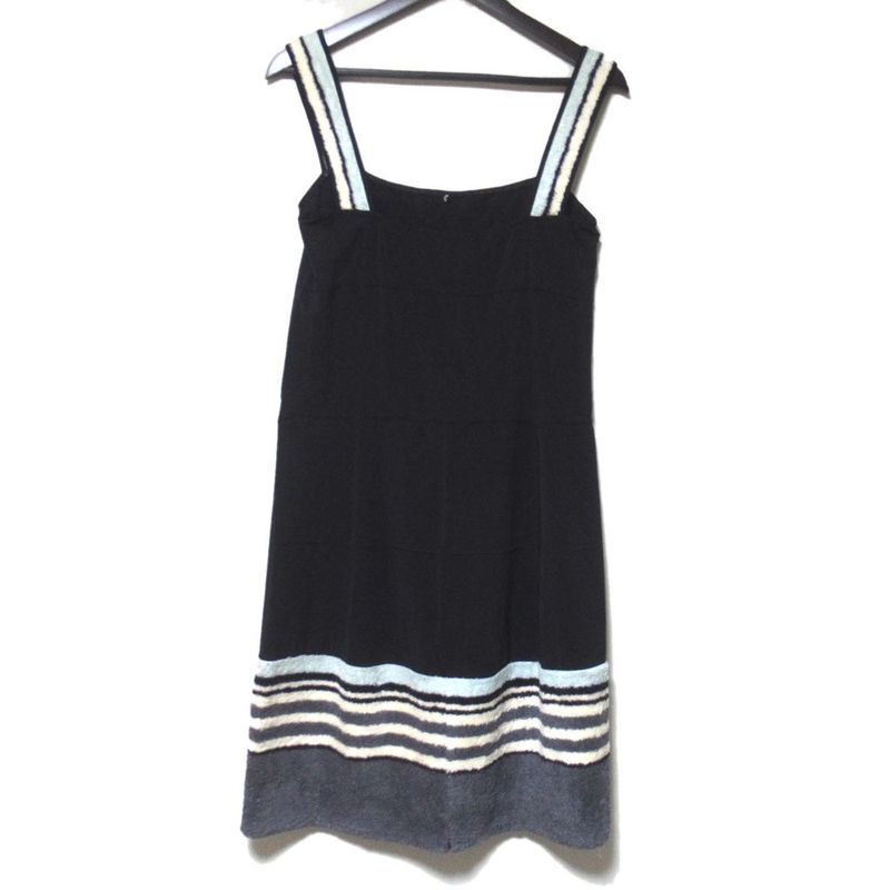 00c Chanel Vintage Pile Cutout Knee Length Sleeveless Dress Size 42 Black