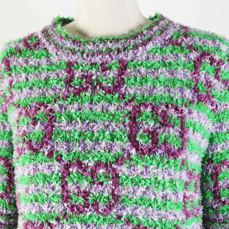 Gucci 695796 Giant GG Jacquard Short Sleeve Knit Pullover Purple Green M Made