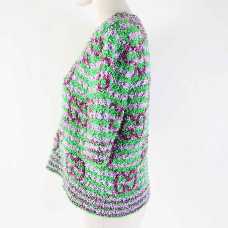Gucci 695796 Giant GG Jacquard Short Sleeve Knit Pullover Purple Green M Made