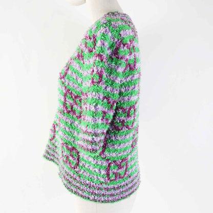 Gucci 695796 Giant GG Jacquard Short Sleeve Knit Pullover Purple Green M Made