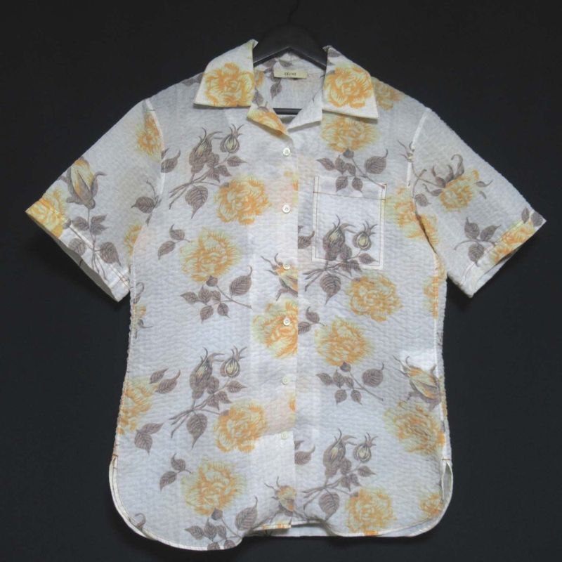 Celine Phoebe Period Flower Print Open Collar Shirt Size 36 White Women's Used