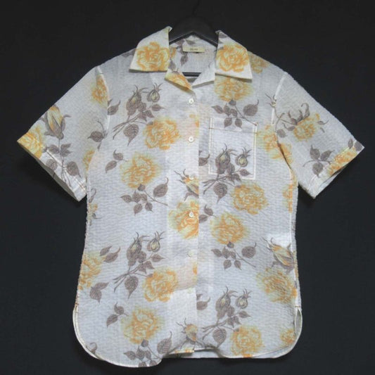 Celine Phoebe Period Flower Print Open Collar Shirt Size 36 White Women's Used