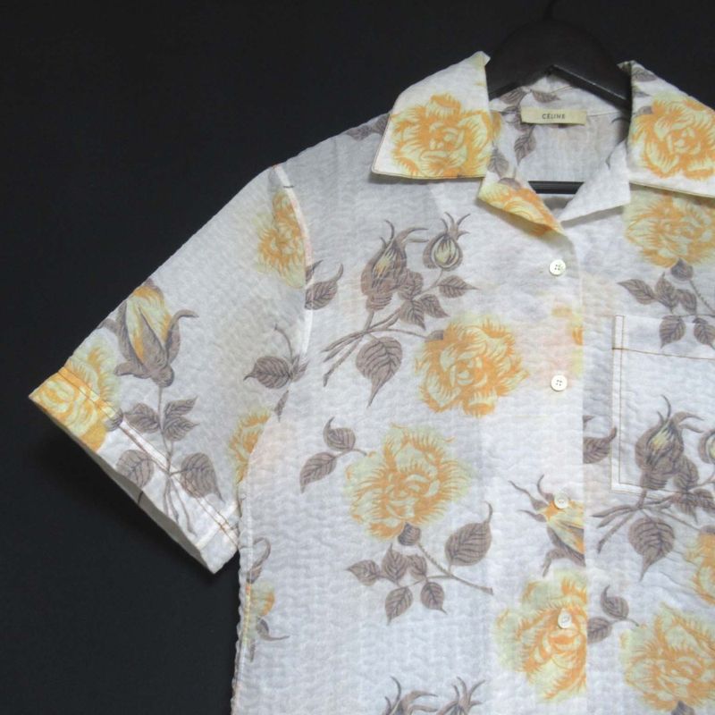 Celine Phoebe Period Flower Print Open Collar Shirt Size 36 White Women's Used