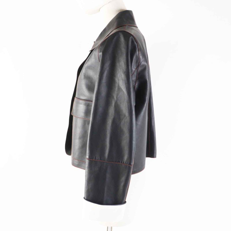 LOEWE S359330xbu Lambskin Turn-up Jacket With Logo Buttons Black Approx M With