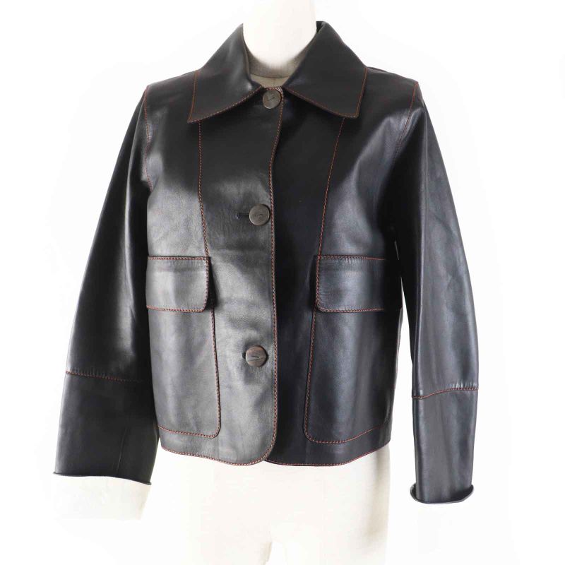 LOEWE S359330xbu Lambskin Turn-up Jacket With Logo Buttons Black Approx M With