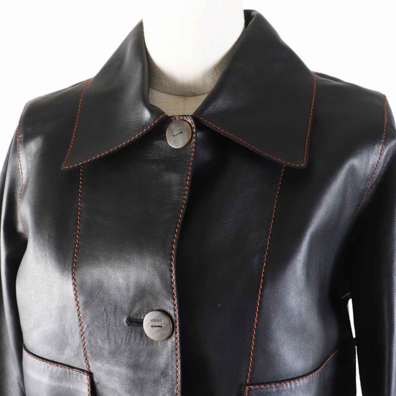 LOEWE S359330xbu Lambskin Turn-up Jacket With Logo Buttons Black Approx M With