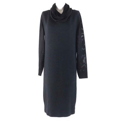 Hermes Camel Rayon Different Material Design Drape Collar Long Dress Black 38